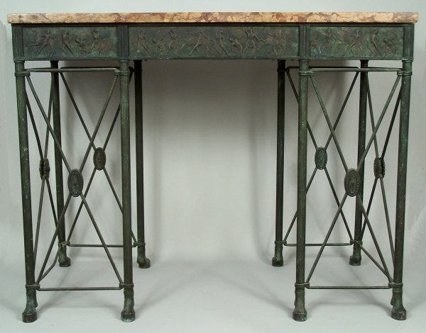 Lot 186: An important and rare Oscar Bach classical console table and mirror, signed