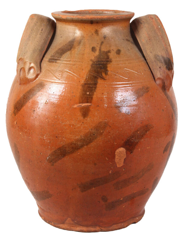 Lot 43: Large East TN redware storage jar, attrib. Cain pottery