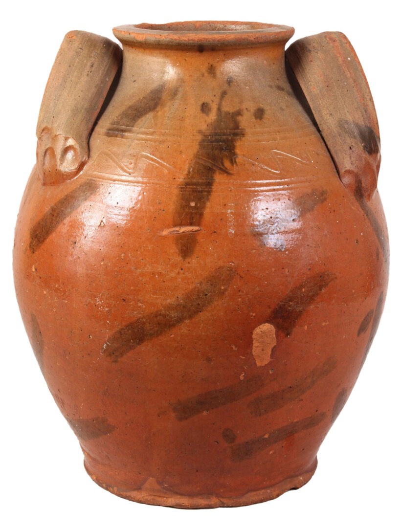 Lot 43: Large East TN redware storage jar, attrib. Cain pottery