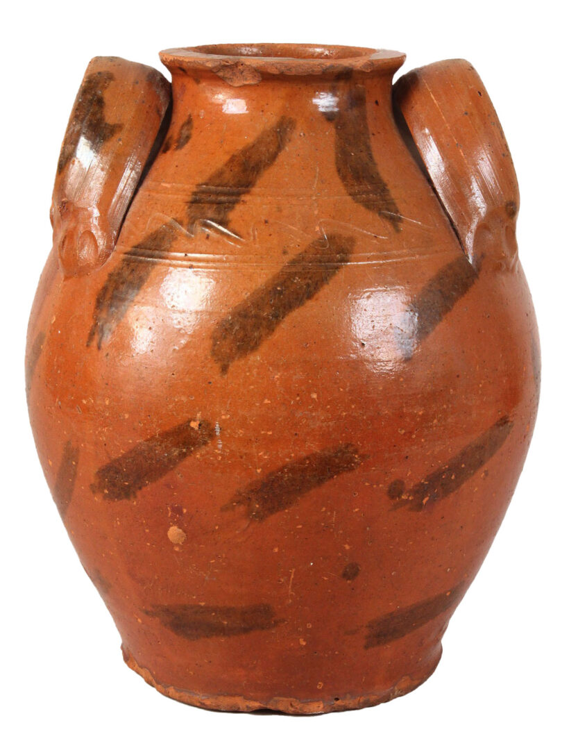 Lot 43: Large East TN redware storage jar, attrib. Cain pottery