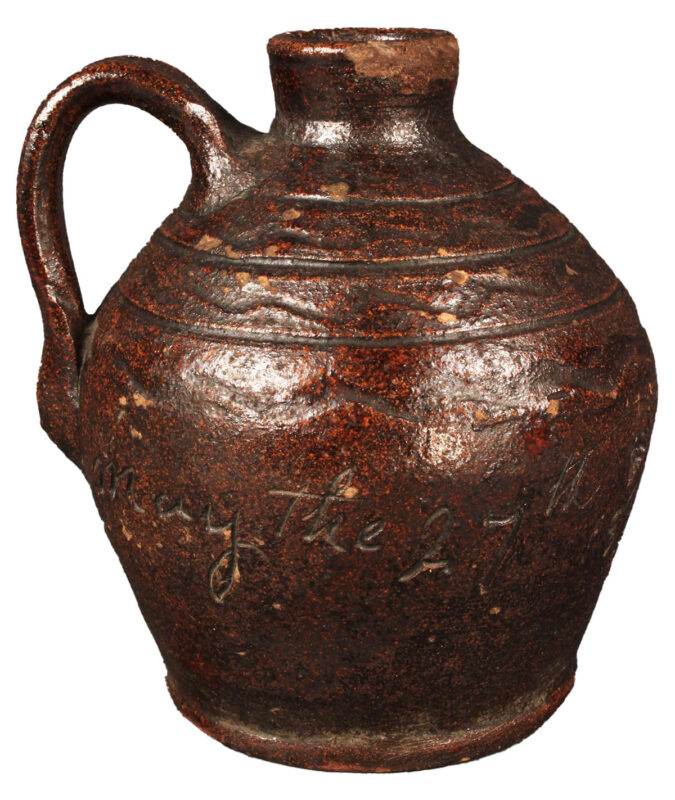 Lot 125: East TN Miniature Redware Jug, G. Mort