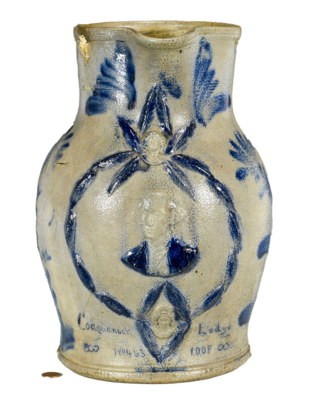 Lot 144: Washington Stoneware Presentation Pitcher, Coaquanock Lodge