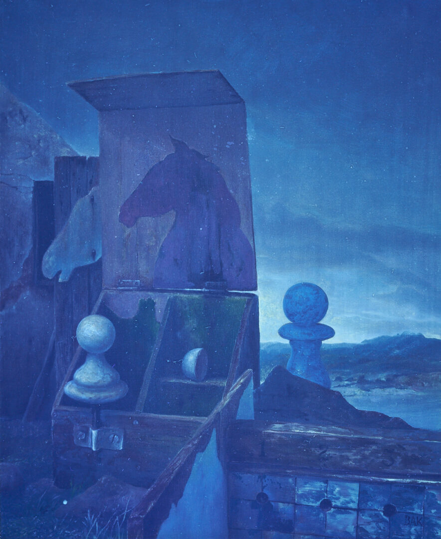 Lot 396: Samuel Bak Exhibited Surrealist Painting, The Origins of the Endgame
