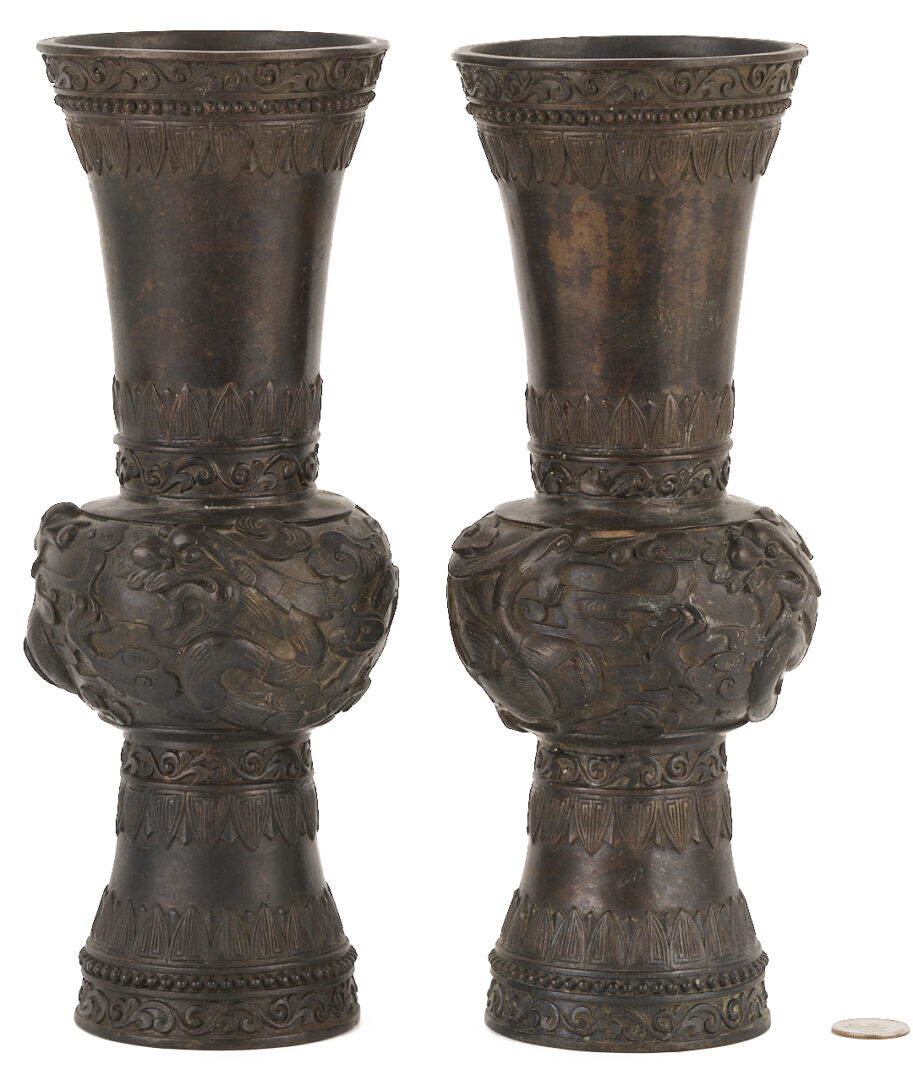 Lot 6: Pair of Chinese Bronze Beaker Vases