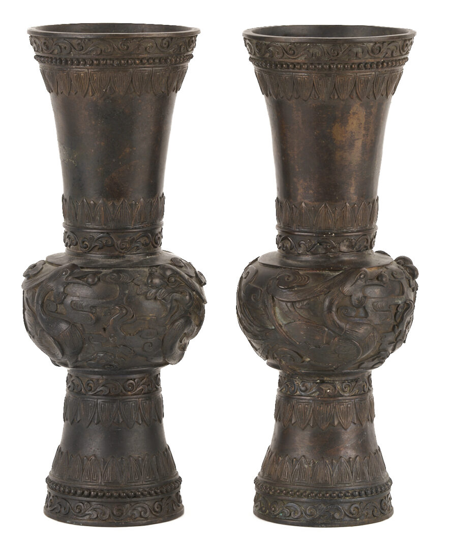 Lot 6: Pair of Chinese Bronze Beaker Vases