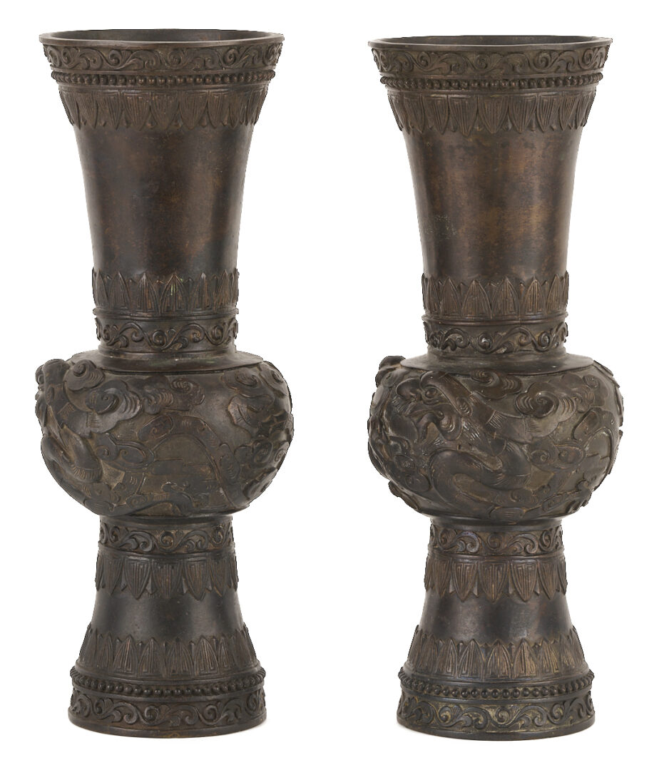 Lot 6: Pair of Chinese Bronze Beaker Vases