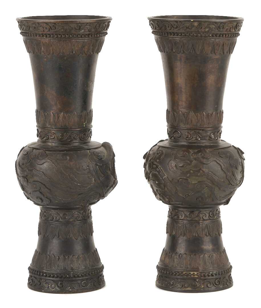 Lot 6: Pair of Chinese Bronze Beaker Vases
