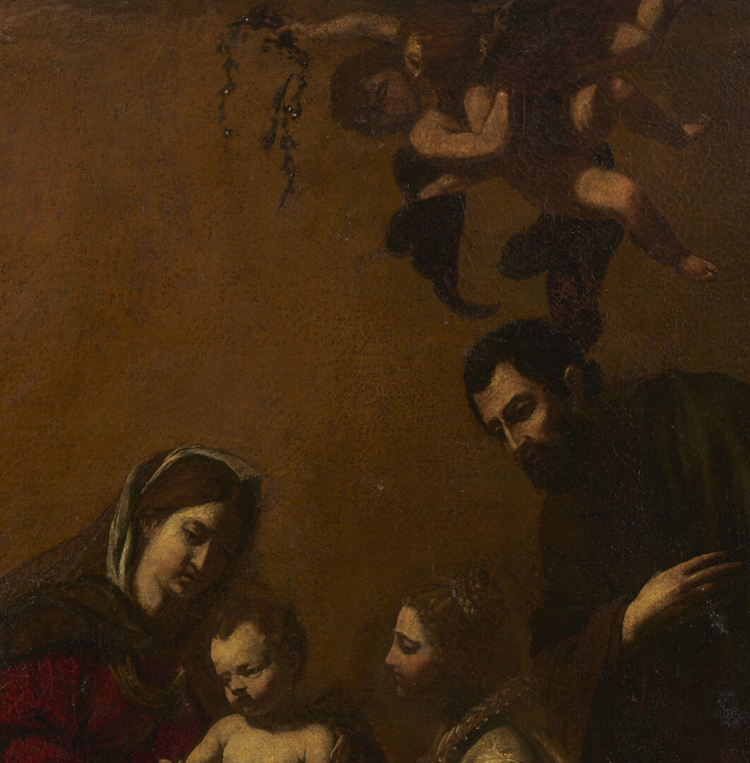 Lot 102: 17th C. Italian School O/C Religious Painting, Mystic Marriage of St. Catherine