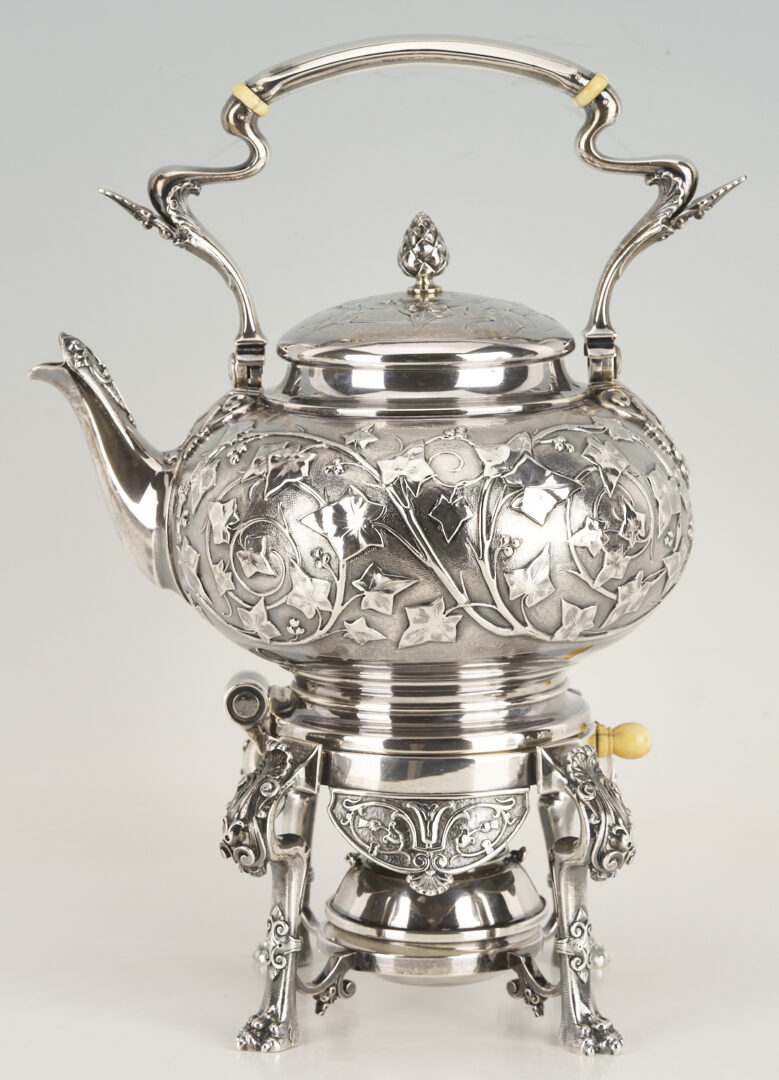 Lot 75: Antique 6 pc. Tiffany Sterling Silver Tea Set, Ivy Chased Pattern