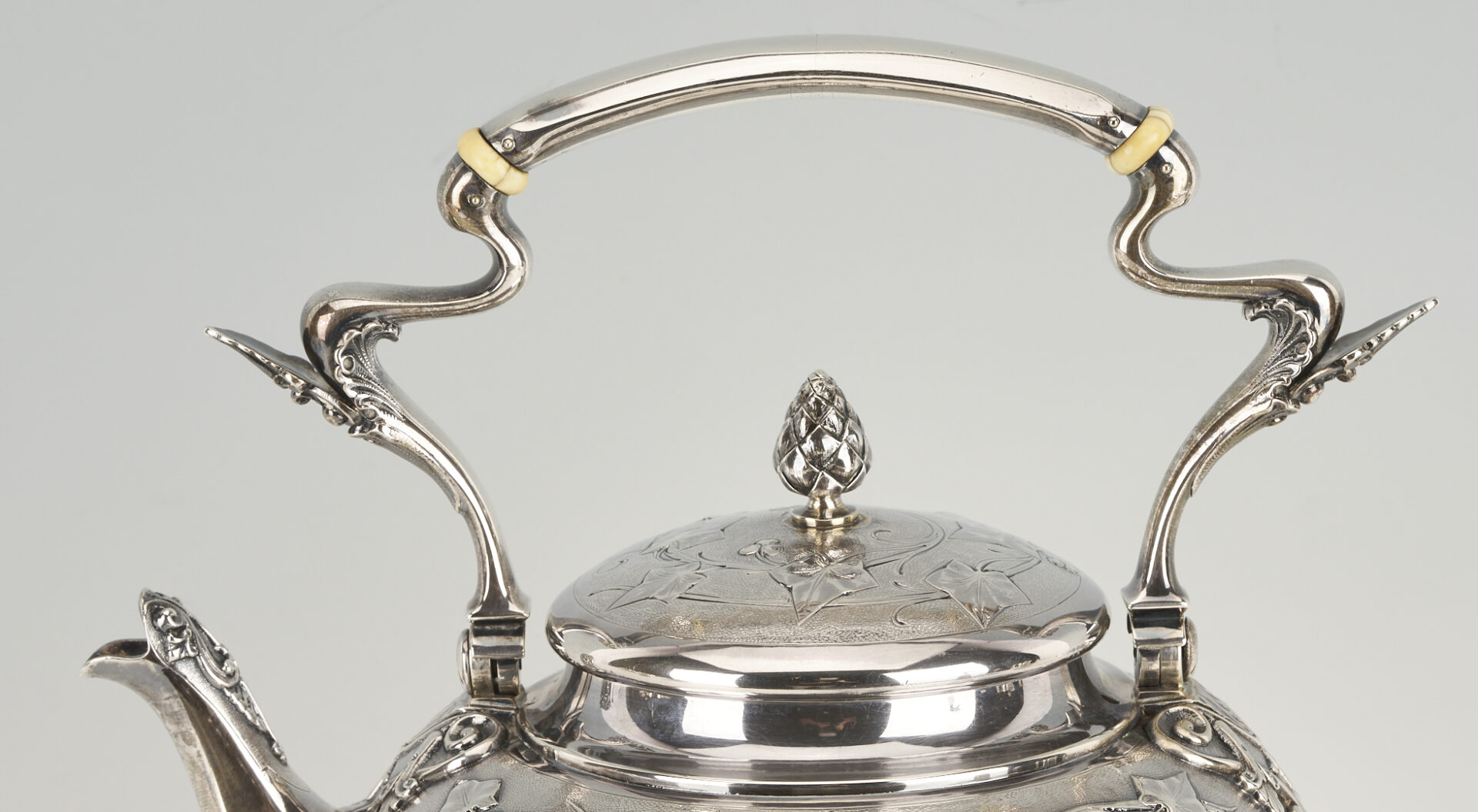 Lot 75: Antique 6 pc. Tiffany Sterling Silver Tea Set, Ivy Chased Pattern