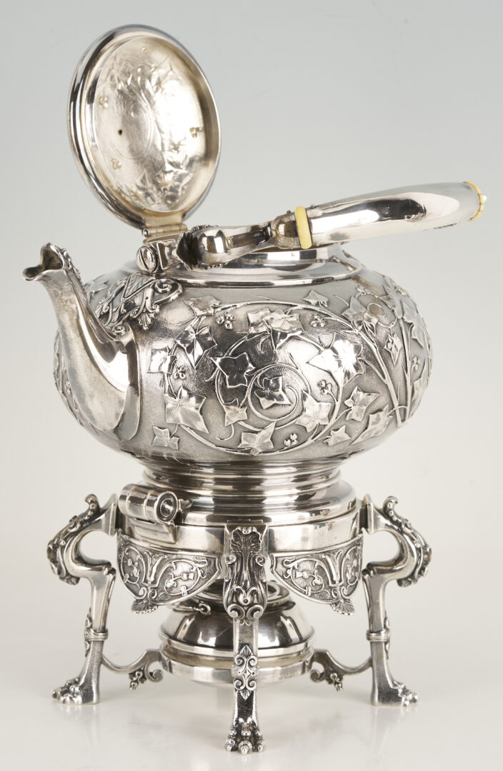 Lot 75: Antique 6 pc. Tiffany Sterling Silver Tea Set, Ivy Chased Pattern