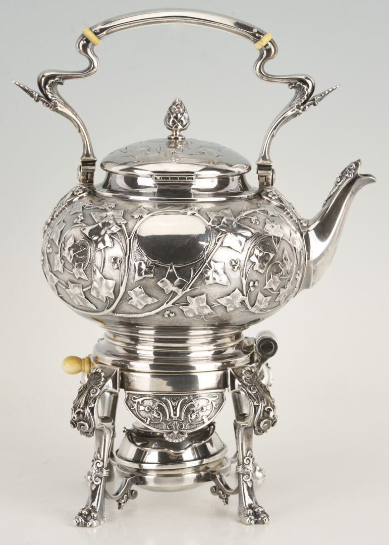 Lot 75: Antique 6 pc. Tiffany Sterling Silver Tea Set, Ivy Chased Pattern