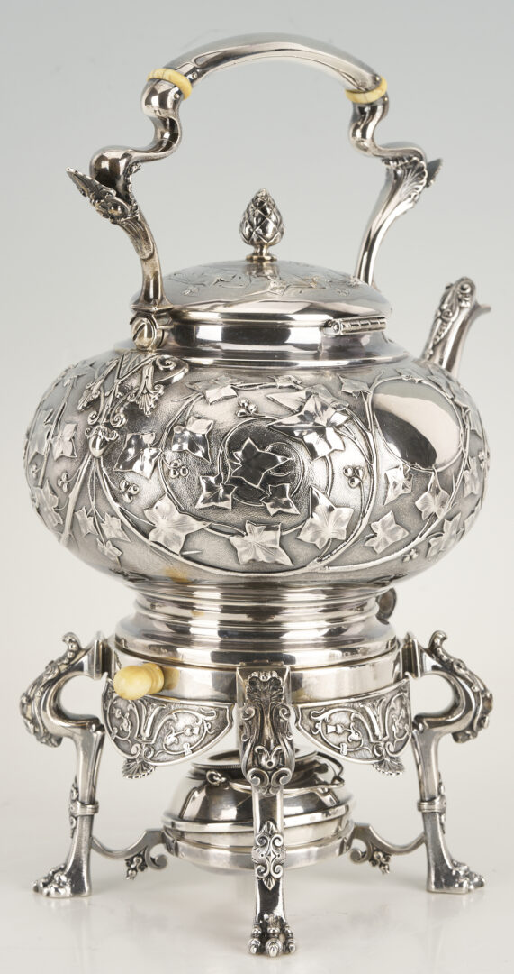 Lot 75: Antique 6 pc. Tiffany Sterling Silver Tea Set, Ivy Chased Pattern