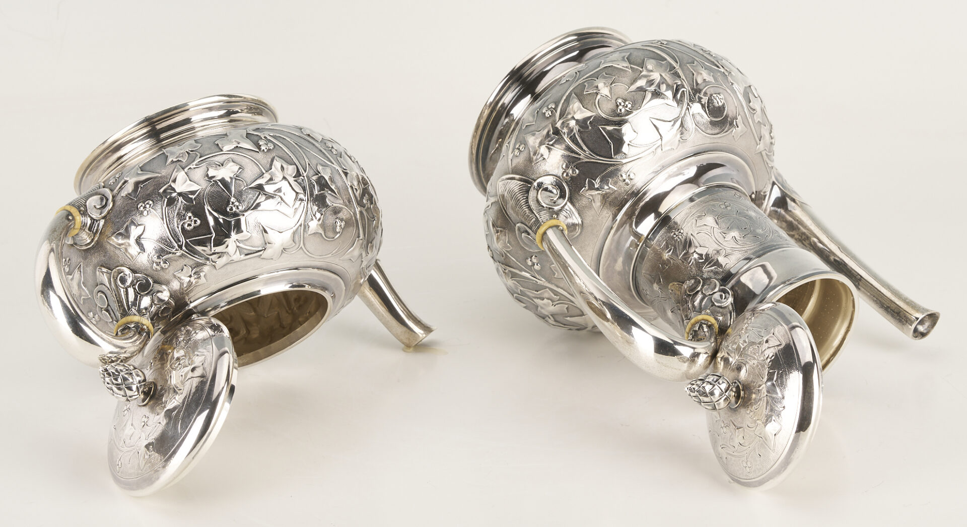Lot 75: Antique 6 pc. Tiffany Sterling Silver Tea Set, Ivy Chased Pattern