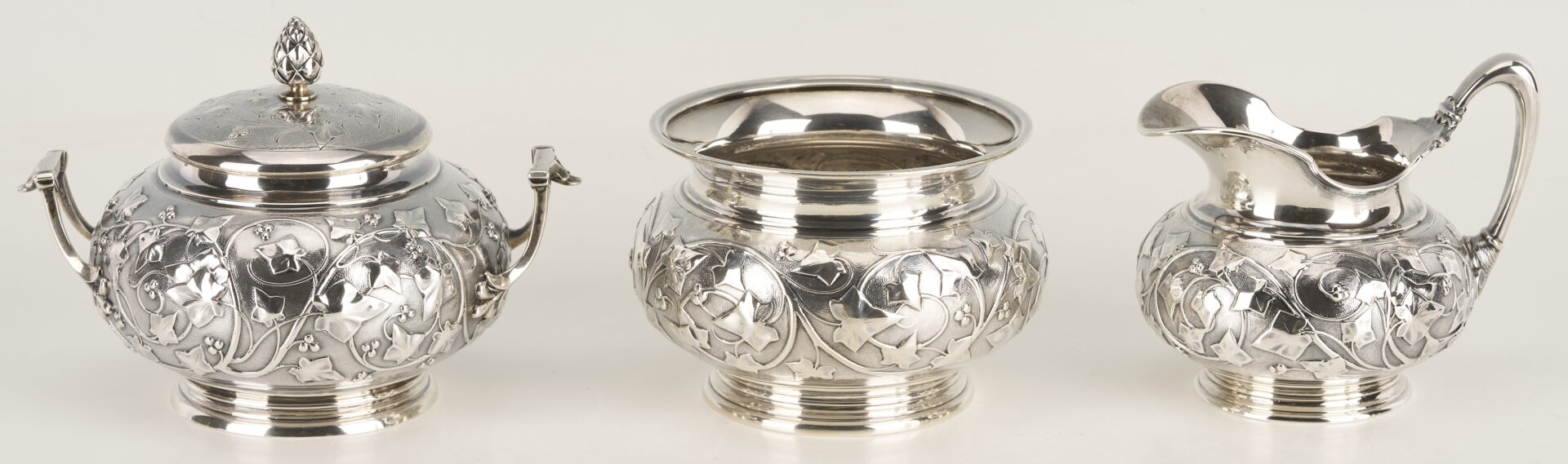 Lot 75: Antique 6 pc. Tiffany Sterling Silver Tea Set, Ivy Chased Pattern
