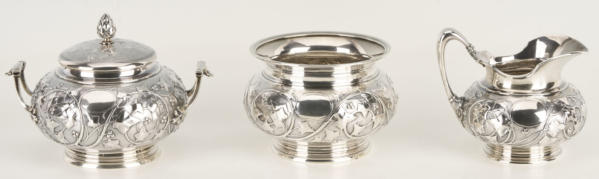 Lot 75: Antique 6 pc. Tiffany Sterling Silver Tea Set, Ivy Chased Pattern