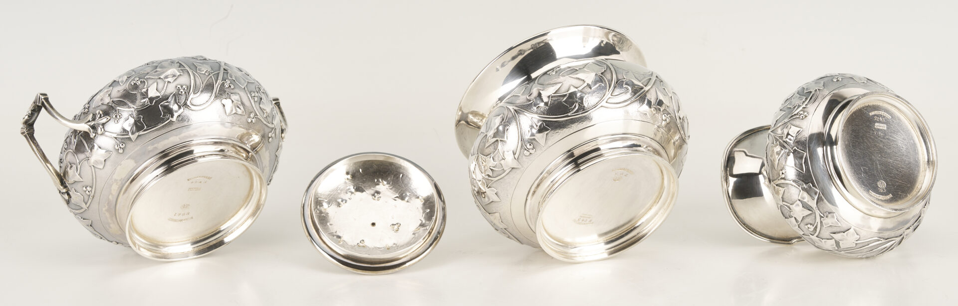 Lot 75: Antique 6 pc. Tiffany Sterling Silver Tea Set, Ivy Chased Pattern
