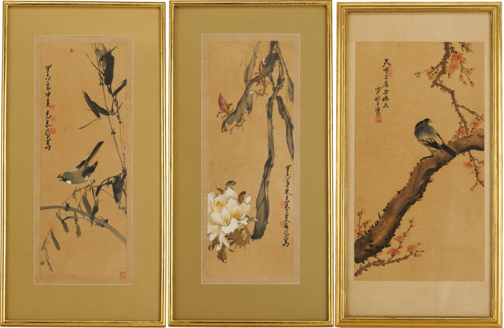 Lot 695: 3 Chinese Bird & Flower Paintings Attrib. Li Manshi