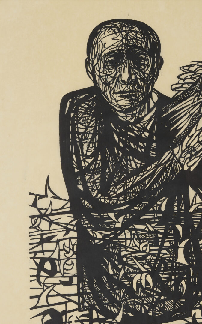 Lot 733: Monumental Leonard Baskin Woodcut, Man of Peace