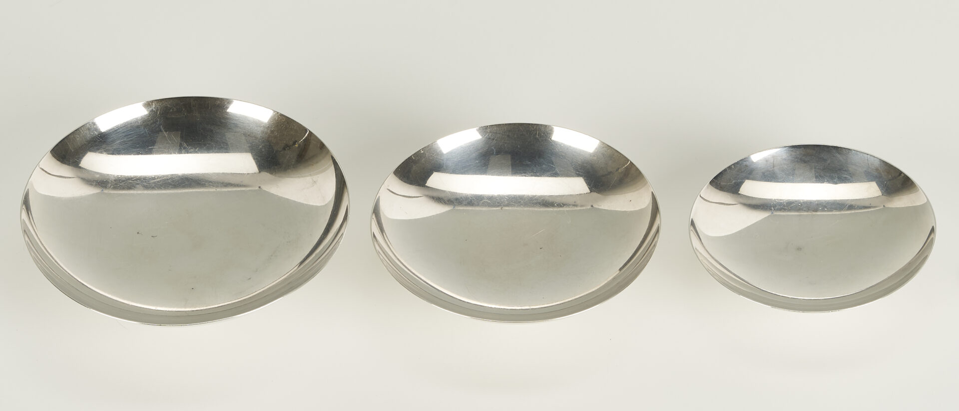 Lot 899: Japanese Silver Sake Bowl Set 3 pc