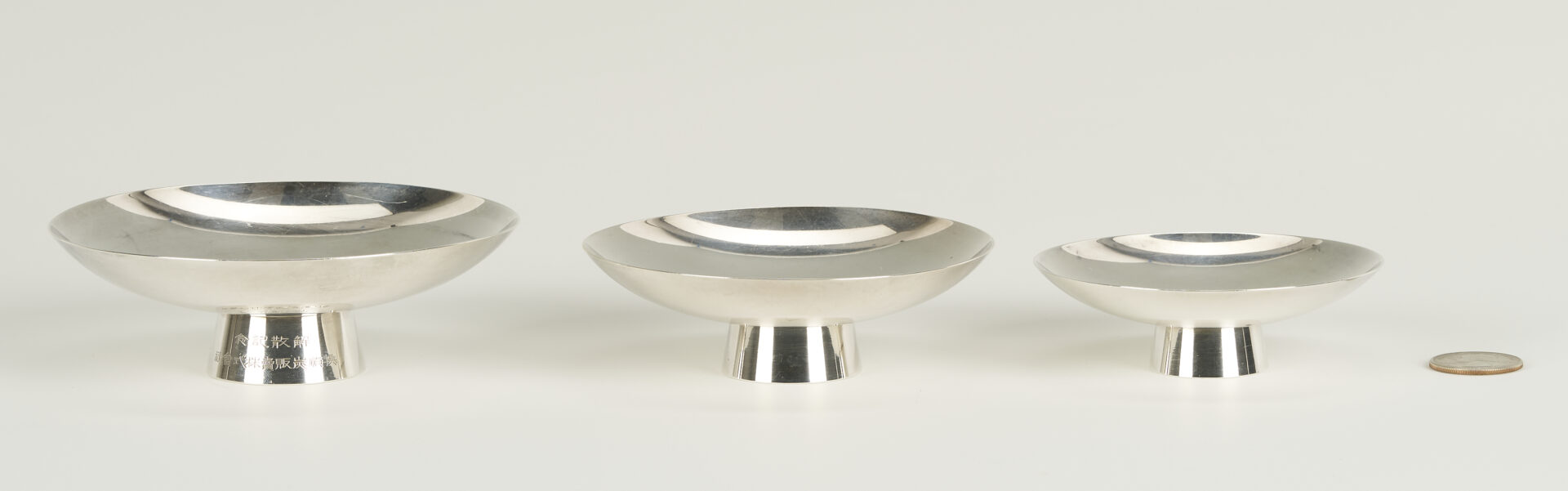 Lot 899: Japanese Silver Sake Bowl Set 3 pc