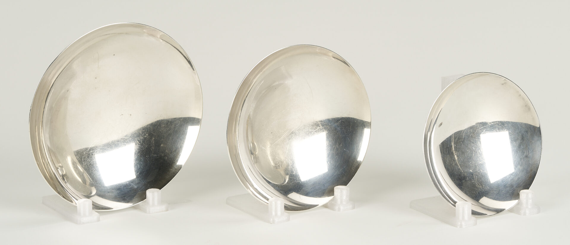 Lot 899: Japanese Silver Sake Bowl Set 3 pc