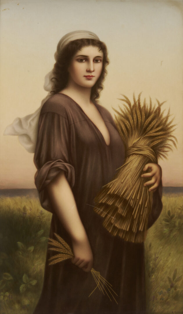 Lot 113: Large KPM Porcelain Plaque, Ruth or The Gleaner after Landelle