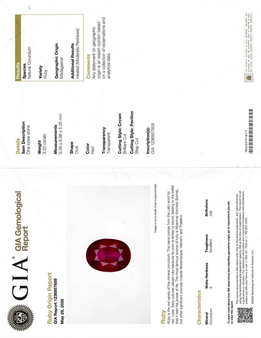 Lot 44: Platinum & 18K Madagascar 3.20 Carat Ruby & Diamond Ring, GIA Report