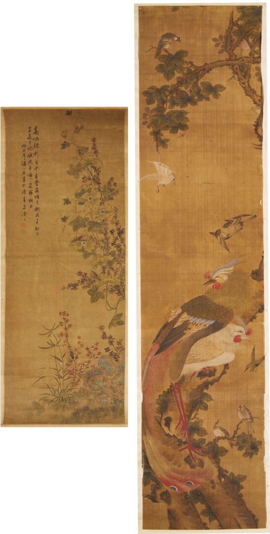 Lot 1001: 2 Scrolls including Follower of Jiang Tingxi, Chinese Birds