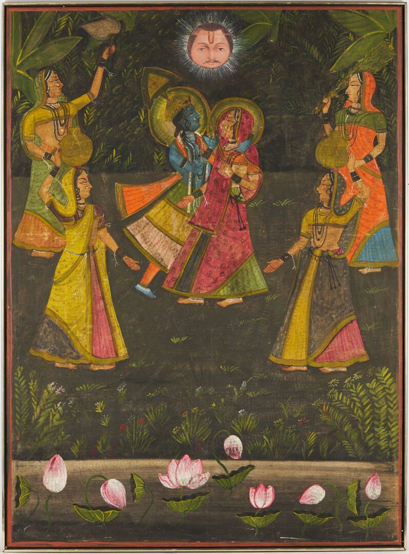 Lot 1005: Large Indian Pichhavai Painting, Krishna and Radha