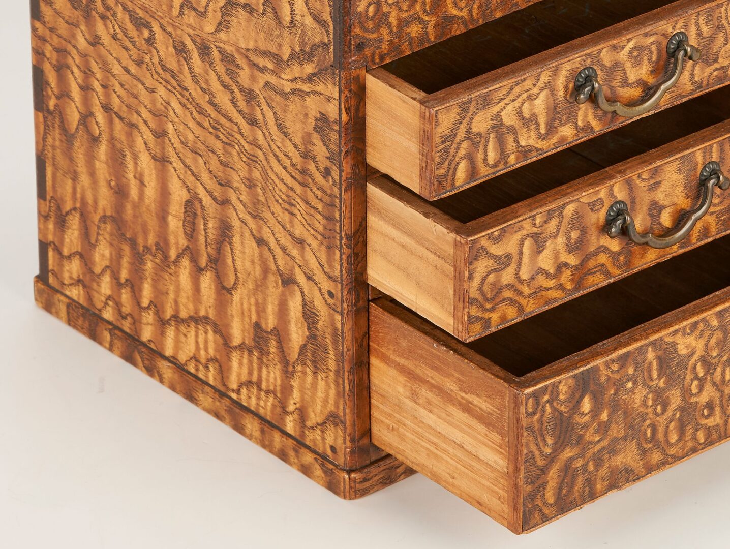 Lot 1006: Two (2) Japanese Tansu Boxes, 1 Signed Miniature Lacquer Box & Pr. Chinese Silk Textiles