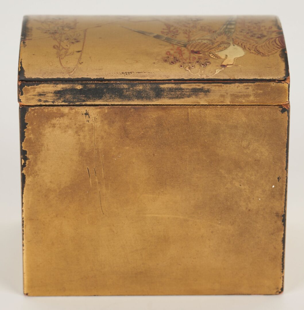 Lot 1006: Two (2) Japanese Tansu Boxes, 1 Signed Miniature Lacquer Box & Pr. Chinese Silk Textiles