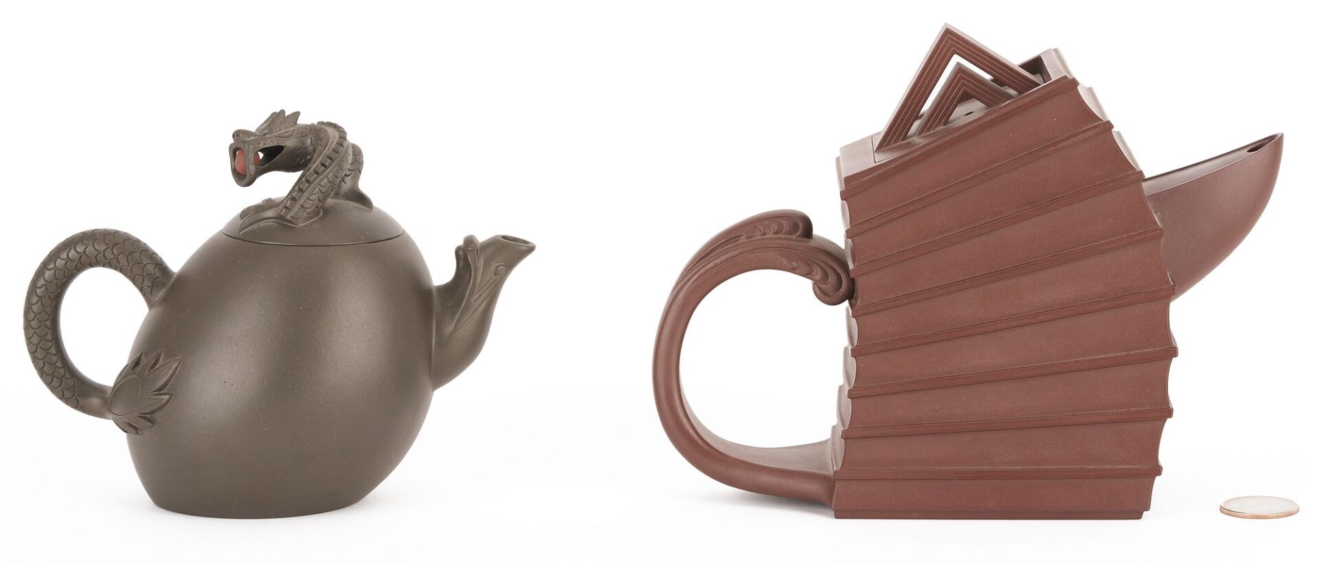 Lot 1009: 2 Yixing Teapots Incl. Dragon Egg,  Ni Shunsheng & Chen Guoliang