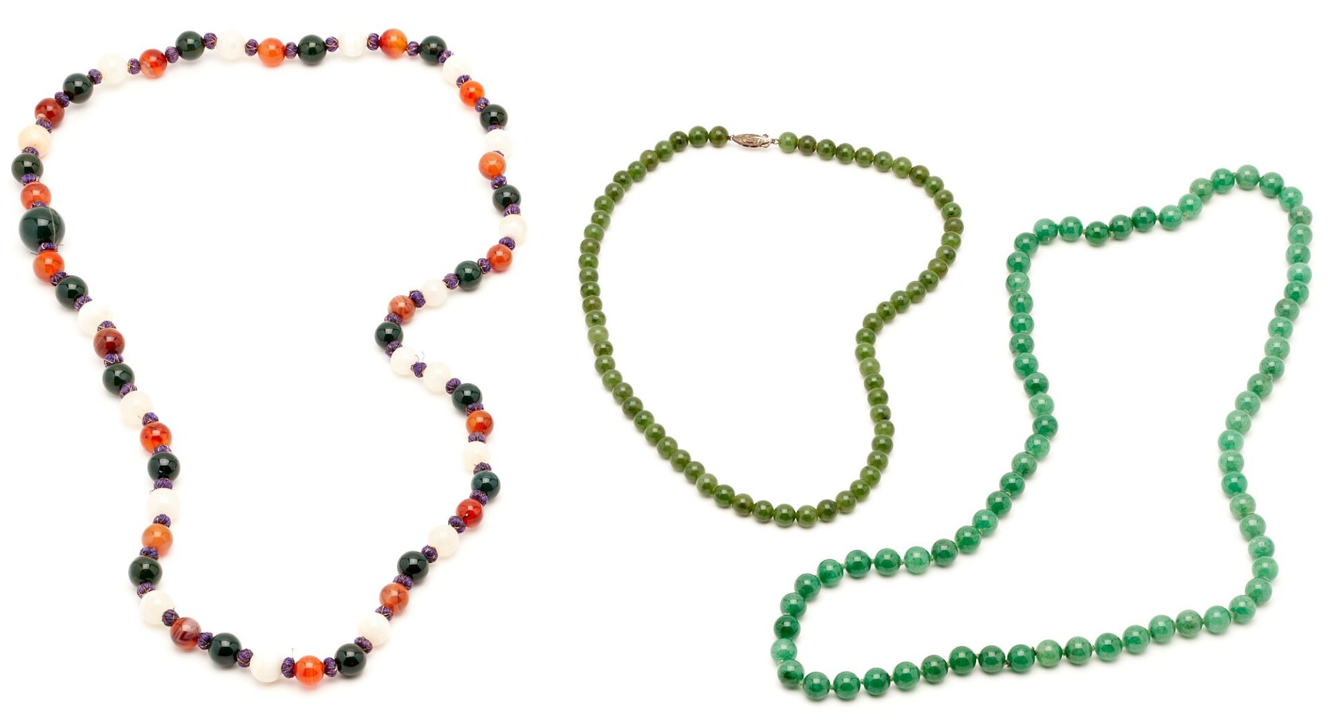 Lot 1010: Four (4) Asian Jewelry Items, incl. Jade Necklaces & Dragon Brooch