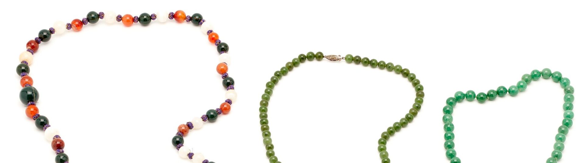 Lot 1010: Four (4) Asian Jewelry Items, incl. Jade Necklaces & Dragon Brooch