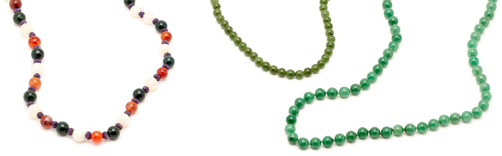 Lot 1010: Four (4) Asian Jewelry Items, incl. Jade Necklaces & Dragon Brooch