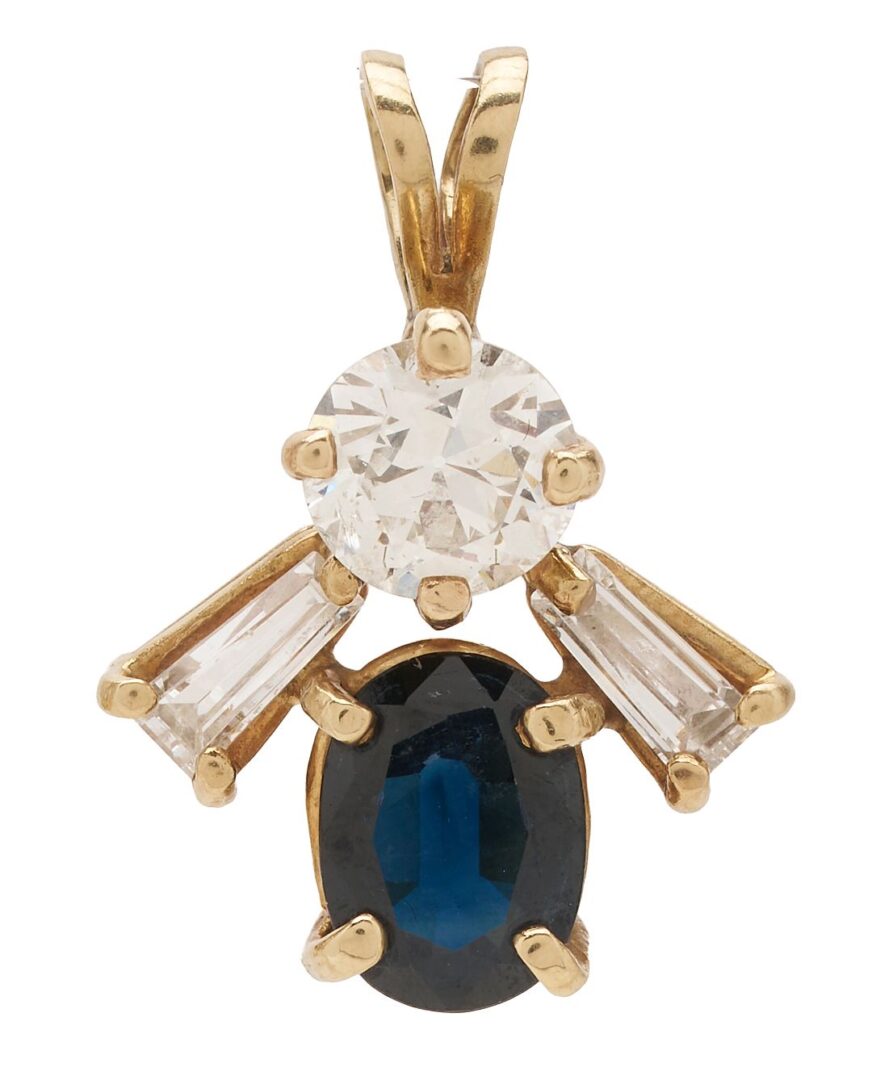 Lot 1015: 14K Diamond & Sapphire Pendant & Earrings