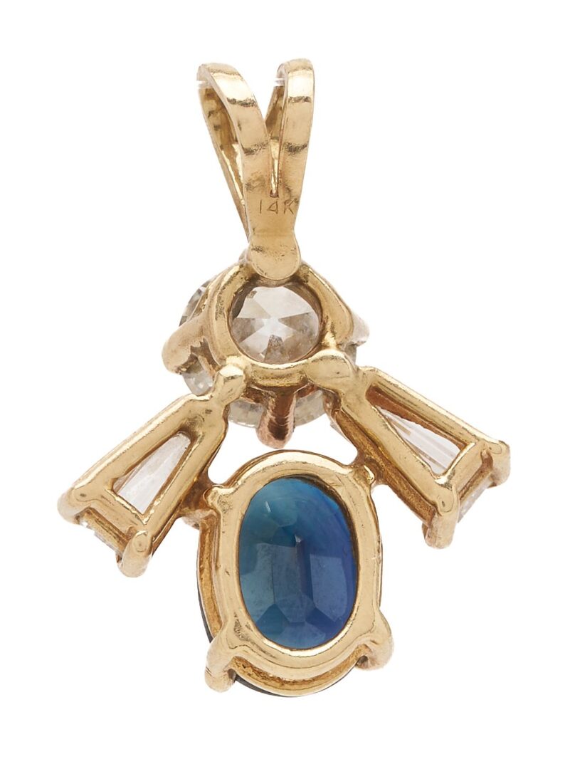Lot 1015: 14K Diamond & Sapphire Pendant & Earrings