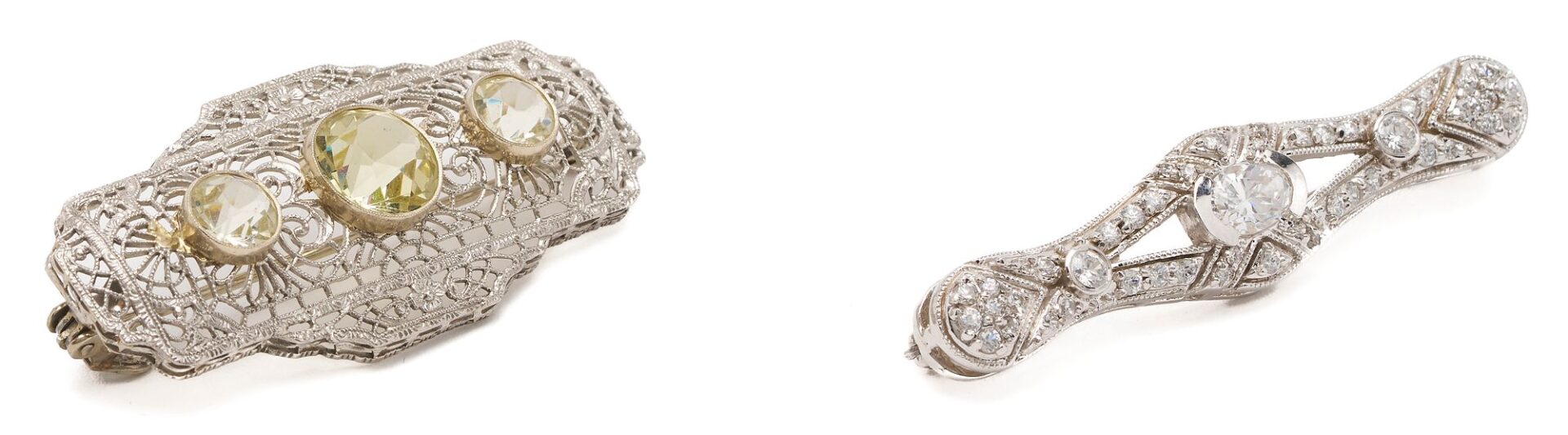 Lot 1016: 2 Art Deco Style 14K Gold & CZ Brooches