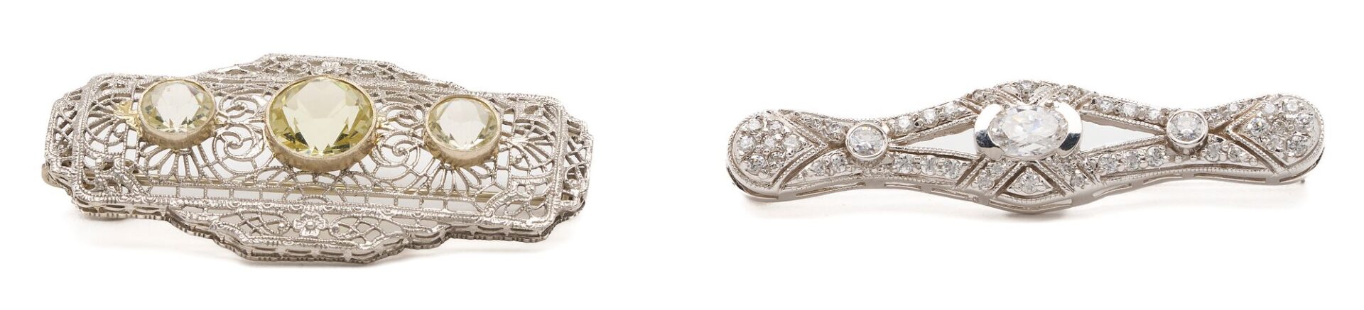 Lot 1016: 2 Art Deco Style 14K Gold & CZ Brooches