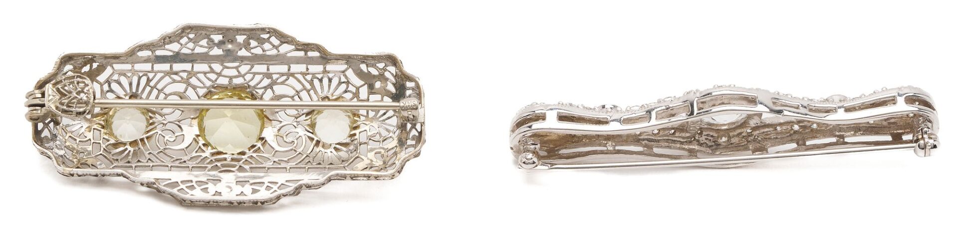 Lot 1016: 2 Art Deco Style 14K Gold & CZ Brooches