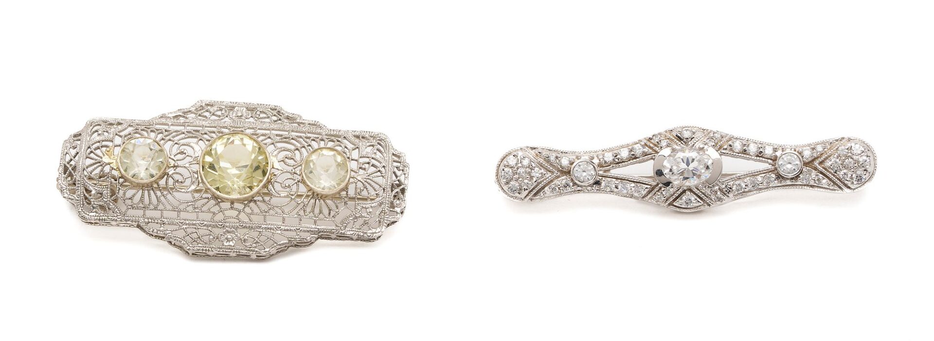 Lot 1016: 2 Art Deco Style 14K Gold & CZ Brooches