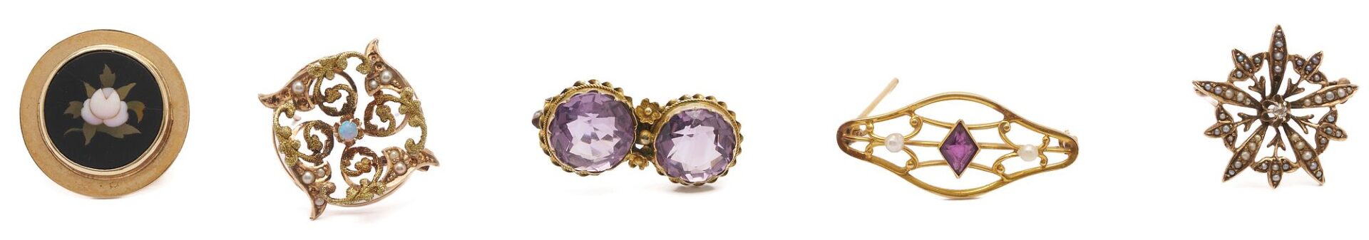 Lot 1017: 5 Victorian Gold & Gemstone Jewelry Pieces