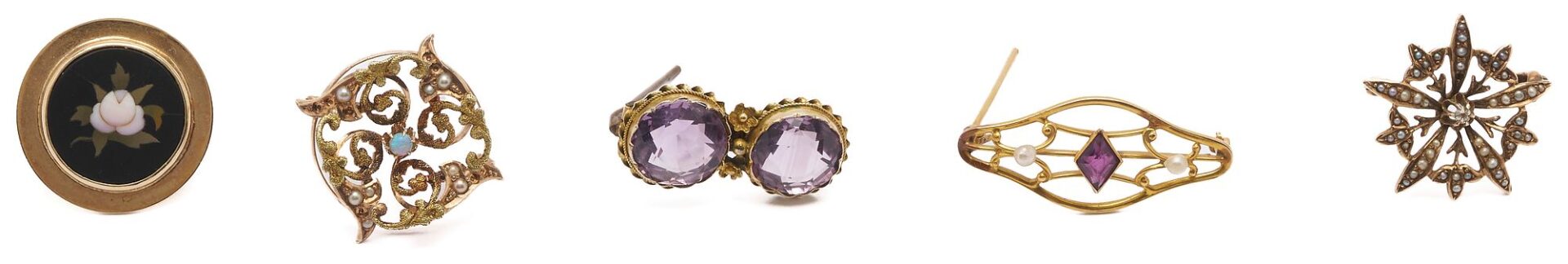 Lot 1017: 5 Victorian Gold & Gemstone Jewelry Pieces