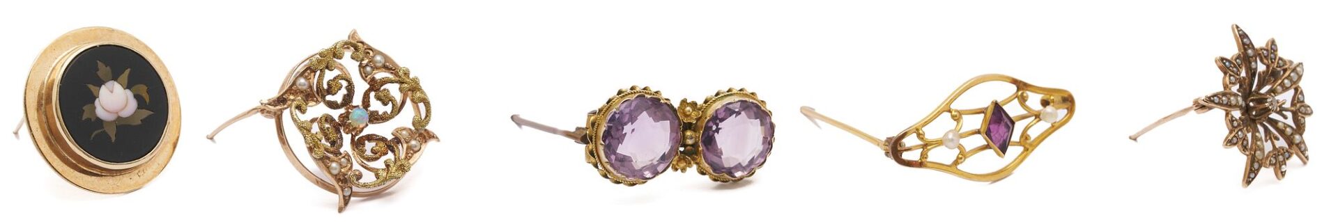 Lot 1017: 5 Victorian Gold & Gemstone Jewelry Pieces