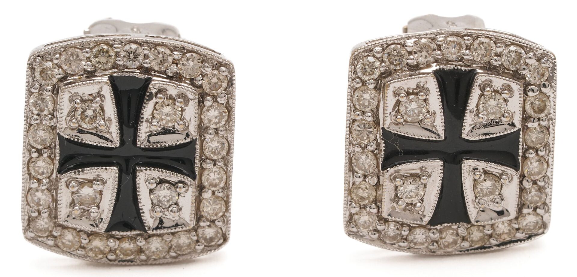 Lot 1021: 18K Gold Diamond & Enamel Earrings