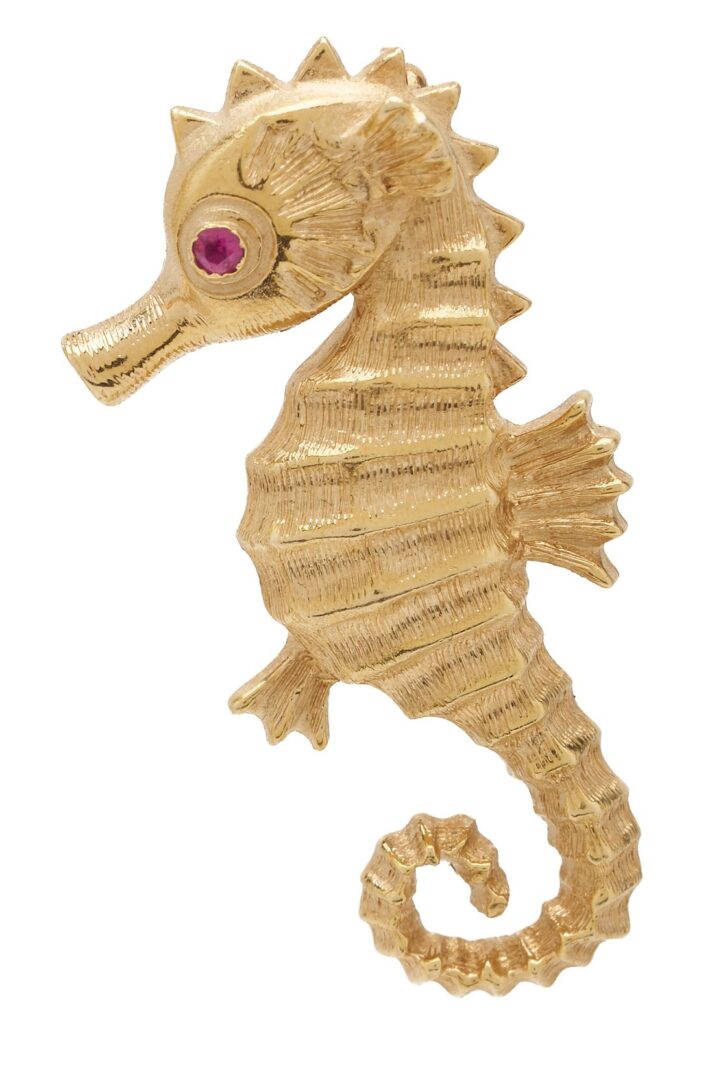 14K Gold Brooch & Pair of Earrings, Sea Creatures