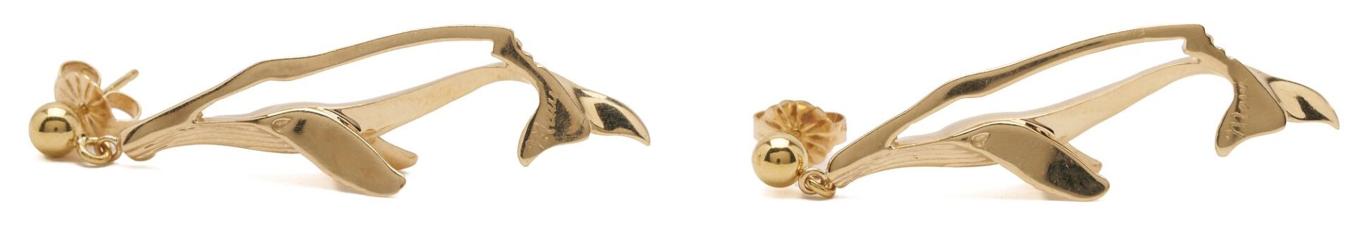 14K Gold Brooch & Pair of Earrings, Sea Creatures