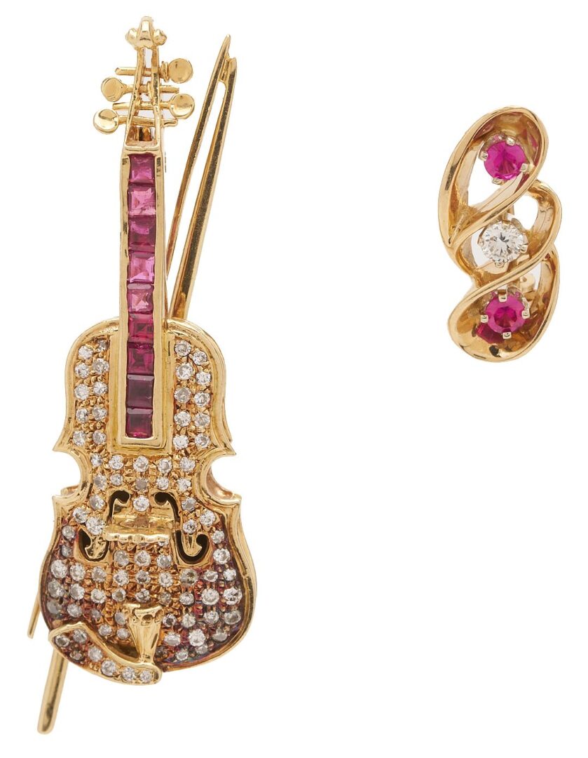 Lot 1023: 2 14K Gold, Ruby, & Diamond Brooches