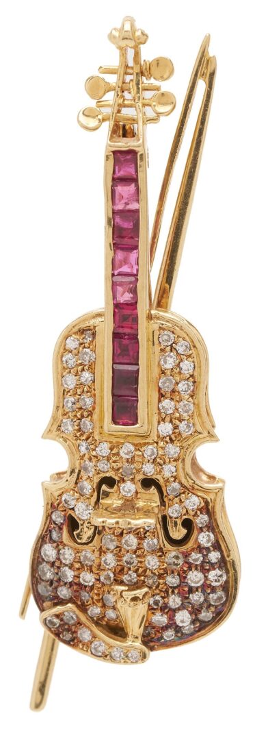 Lot 1023: 2 14K Gold, Ruby, & Diamond Brooches